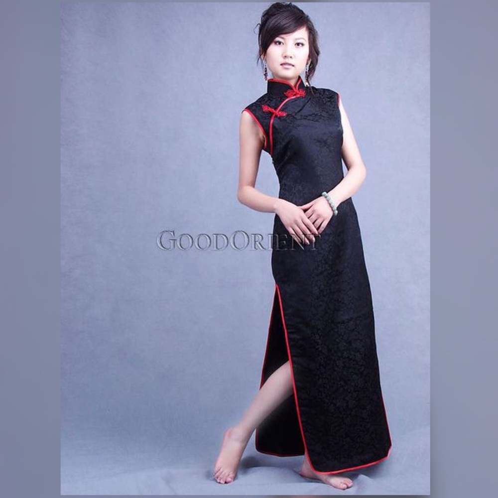 🆕 qipao cheongsam long black dress